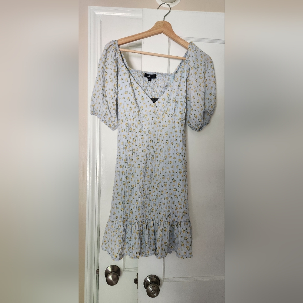 Lulu's Blue Puff Sleeve Mini Dress, XS